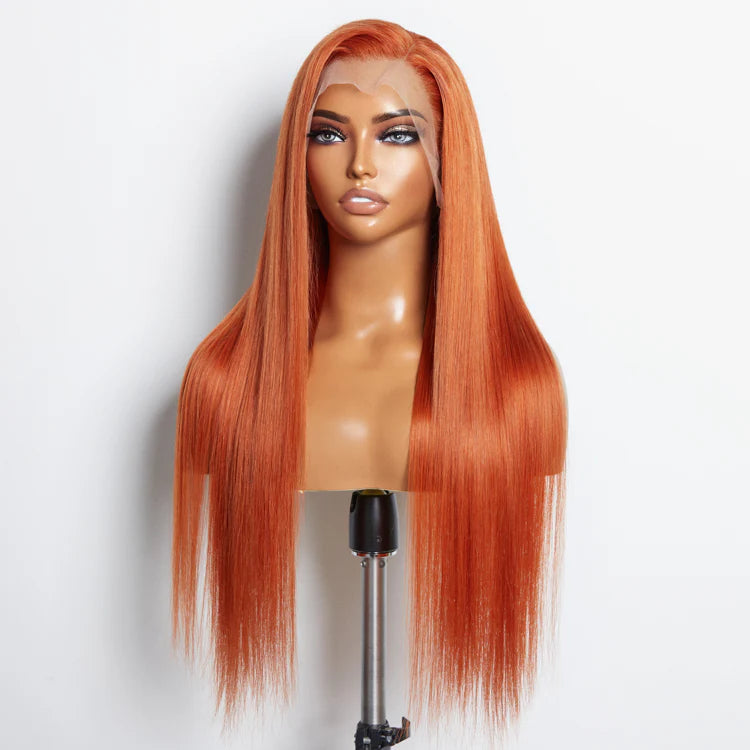 Bailey Hair Company 24 Inches Ginger 13"x4" Lace Front Straight Wig Pre-Plucked Free Part 150% Density-100% Human Hair