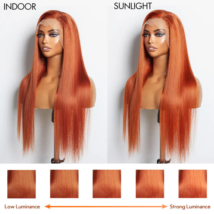 Bailey Hair Company 24 Inches Ginger 13"x4" Lace Front Straight Wig Pre-Plucked Free Part 150% Density-100% Human Hair