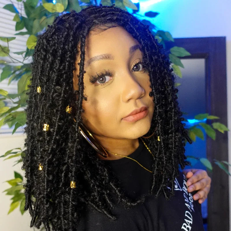 Bailey Hair Company 14 Inches 4x4 Short Butterfly Locs Lace Closure wigs 200% Density-100% Handmade