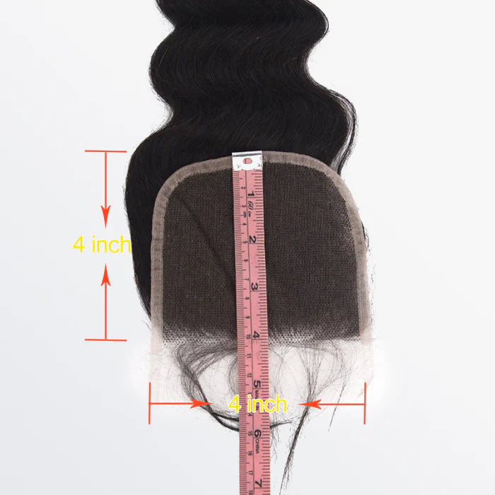 Bailey Hair Company 12-20 Inch 4" x 4" Ocean Wavy Free Parted Lace Closure #1B Natural Black