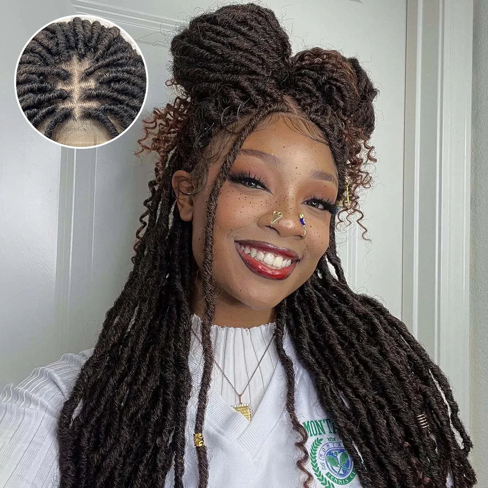 Bailey Hair Company 26 Inches 4x4 Deep Curls Ends Boho Goddess Locs Lace Closure Wigs 200% Density-100% Handmade