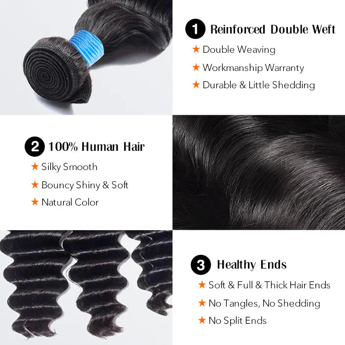 Bailey Hair Company 12-26 Inch Loose Deep Virgin Brazilian Hair #1B Natural Black