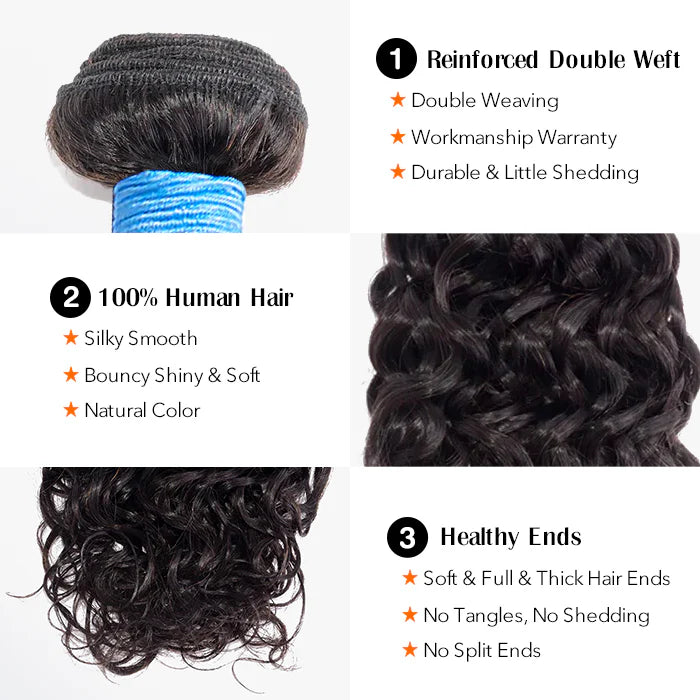 Bailey Hair Company 10-30 Inch Water Wave Virgin Brazilian Hair #1B Natural Black