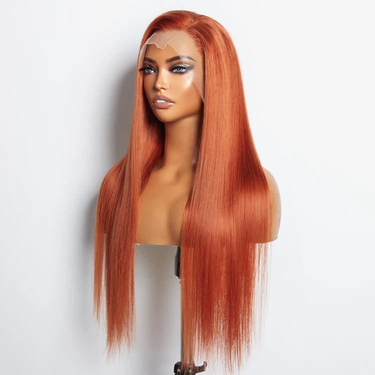 Bailey Hair Company 24 Inches Ginger 13"x4" Lace Front Straight Wig Pre-Plucked Free Part 150% Density-100% Human Hair