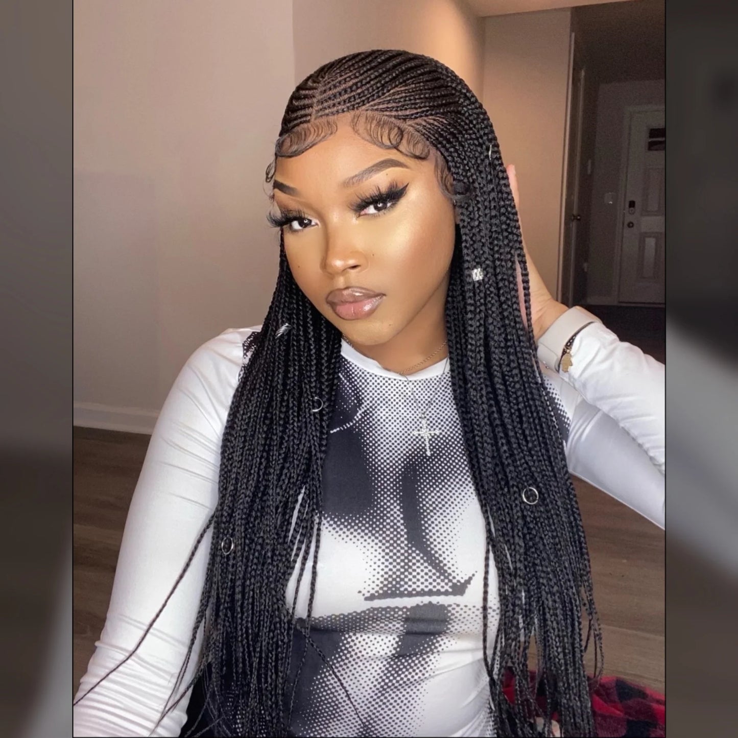 Bailey Hair Company 30 Inches 13x7 Fulani Braided Neat Braids Lace Front Wigs 200% Density-100% Handmade