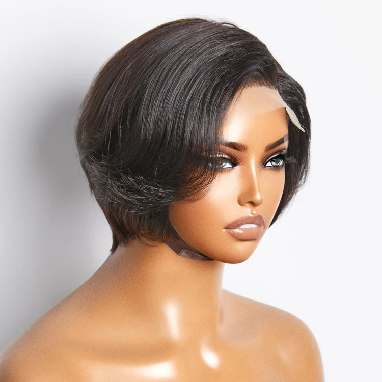 Bailey Hair Company 8 Inches 4"x4" Natural Black Straight Bob Side Part Lace Closure Wig-100% Human Hair