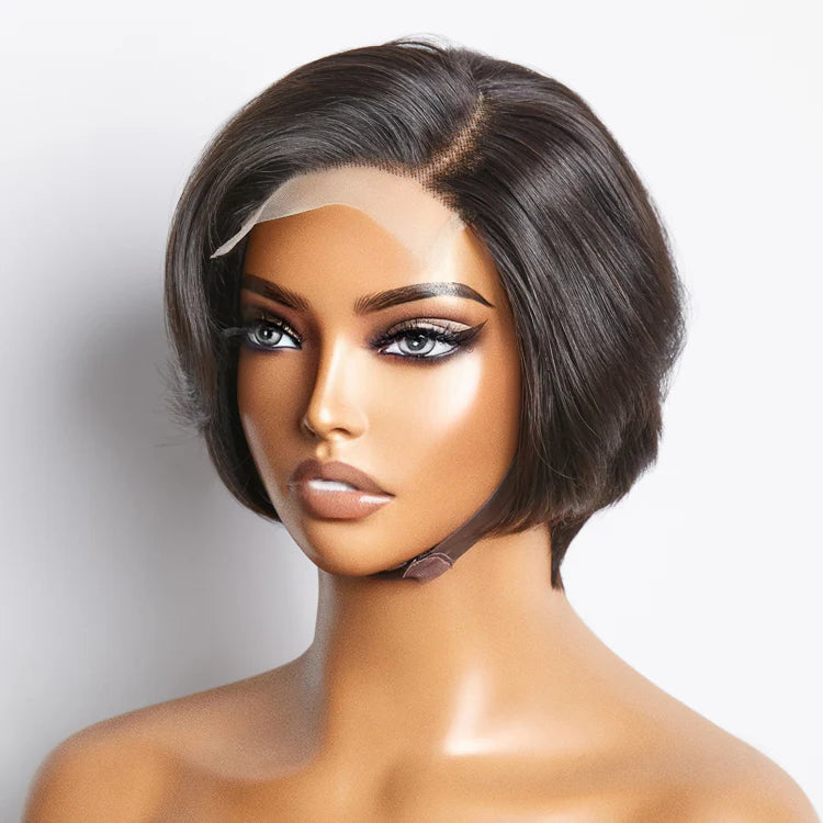 Bailey Hair Company 8 Inches 4"x4" Natural Black Straight Bob Side Part Lace Closure Wig-100% Human Hair