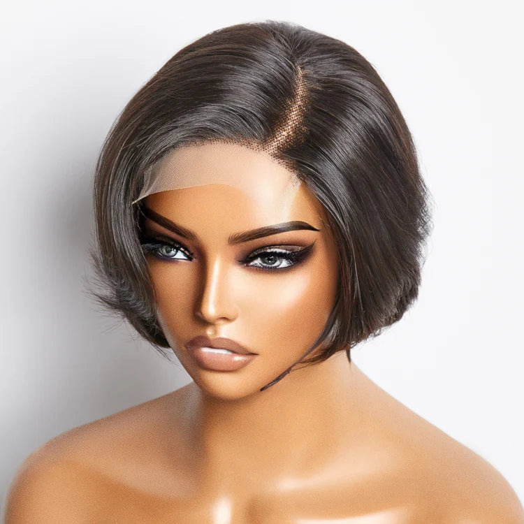 Bailey Hair Company 8 Inches 4"x4" Natural Black Straight Bob Side Part Lace Closure Wig-100% Human Hair
