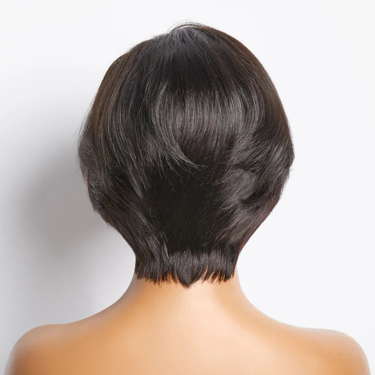 Bailey Hair Company 8 Inches 4"x4" Natural Black Straight Bob Side Part Lace Closure Wig-100% Human Hair