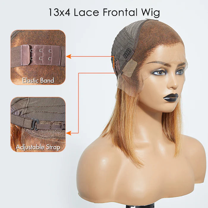 Bailey Hair Company 12 Inches 13"x4" #P4/27 Straight Bob Lace Frontal Wig-100% Human Hair