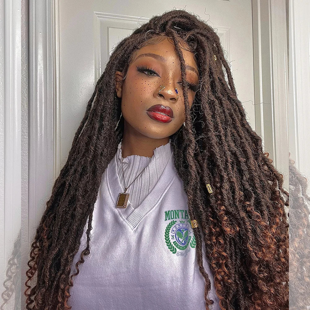 Bailey Hair Company 26 Inches 4x4 Deep Curls Ends Boho Goddess Locs Lace Closure Wigs 200% Density-100% Handmade