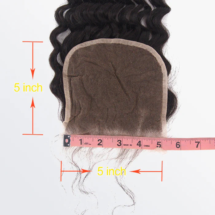 Bailey Hair Company 14-20 Inch 5" x 5" Deep Wavy Free Parted Lace Closure #1B Natural Black