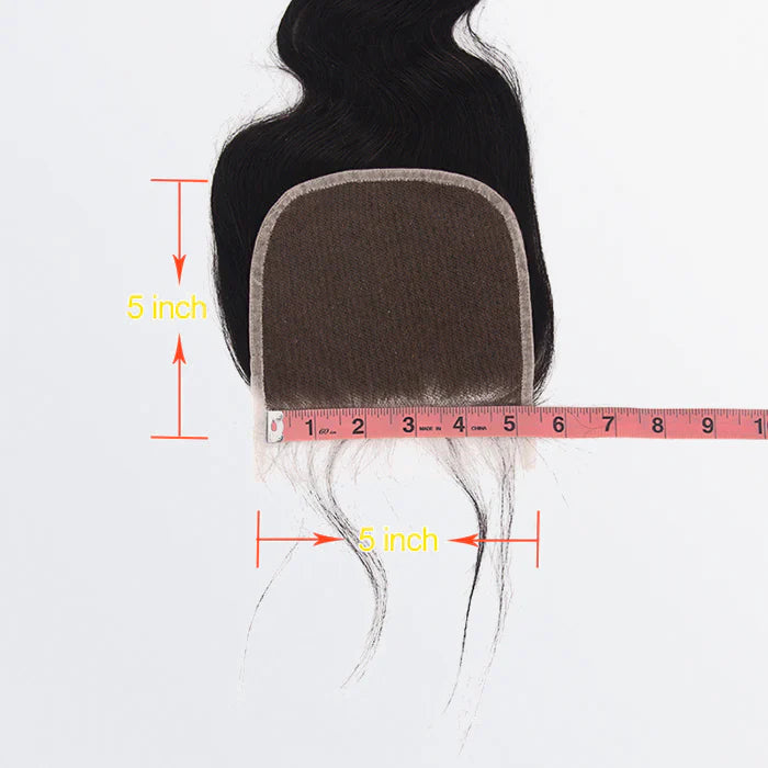 Bailey Hair Company 12-20 Inch 5" x 5" Body Wavy Free Parted Lace Closure #1B Natural Black