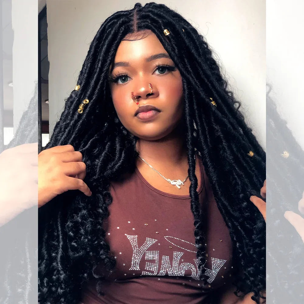 Bailey Hair Company 26 Inches 4x4 Faux Goddess Locs with Curls Braids Lace Closure Wigs 200% Density-100% Handmade