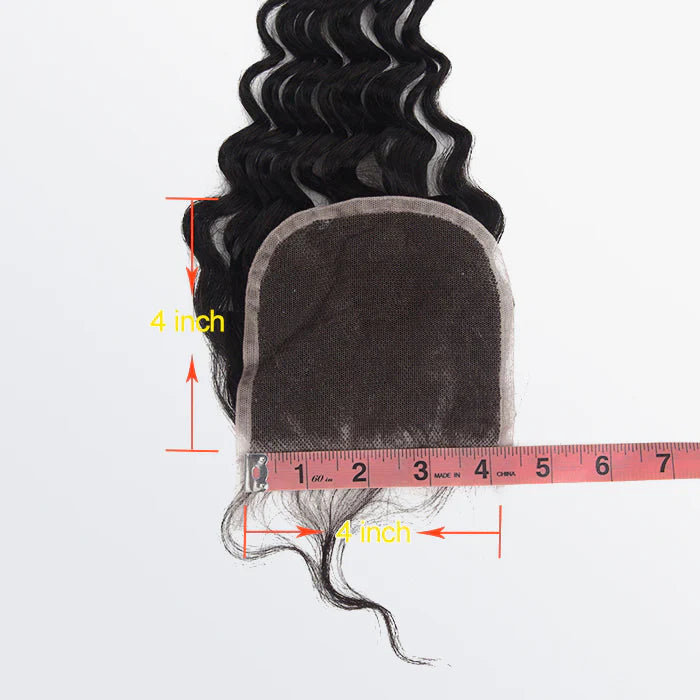 Bailey Hair Company 12-20 Inch 4" x 4" Deep Wavy Free Parted Lace Closure #1B Natural Black