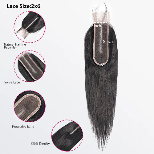 Bailey Hair Company 12-20 Inches 2" x 6" Upgrade Straight Transparent Lace Closure #1B Natural Black