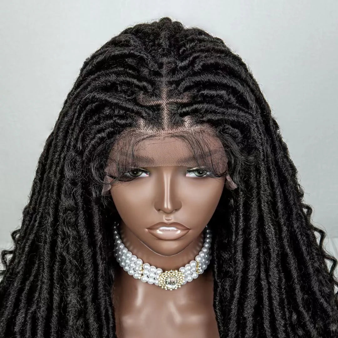 Bailey Hair Company 26 Inches 4x4 Faux Goddess Locs with Curls Braids Lace Closure Wigs 200% Density-100% Handmade