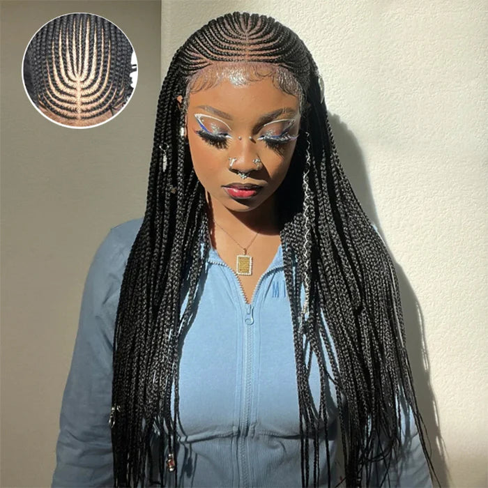 Bailey Hair Company 30 Inches 13x7 Fulani Braided Neat Braids Lace Front Wigs 200% Density-100% Handmade