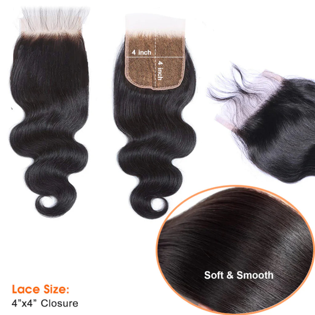 Bailey Hair Company 12-20 Inch 4" x 4" Deep Curly Free Parted Lace Closure #1B Natural Black