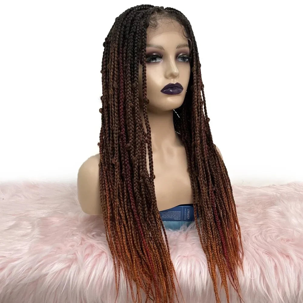 Bailey Hair Company 28 Inches 4x4 Black to Orange Ends Box Braids Lace Closure Wigs 200% Density-100% Handmade