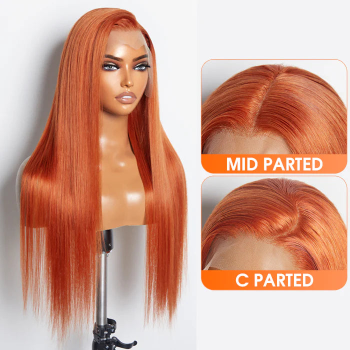 Bailey Hair Company 24 Inches Ginger 13"x4" Lace Front Straight Wig Pre-Plucked Free Part 150% Density-100% Human Hair
