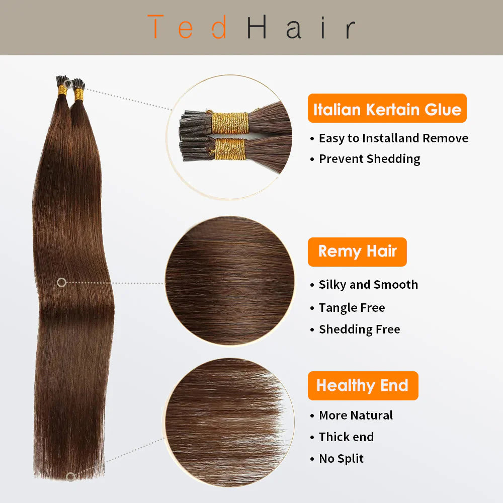 Bailey Hair Company I Tip Hair Extensions Natural Remy Human Hair (#4 Chocolate Brown)