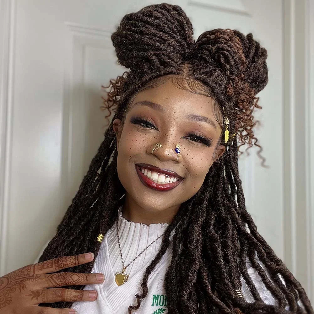Bailey Hair Company 26 Inches 4x4 Deep Curls Ends Boho Goddess Locs Lace Closure Wigs 200% Density-100% Handmade