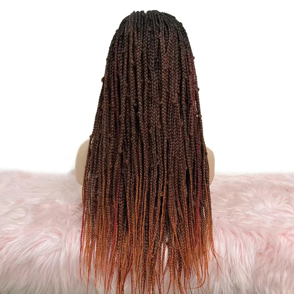Bailey Hair Company 28 Inches 4x4 Black to Orange Ends Box Braids Lace Closure Wigs 200% Density-100% Handmade