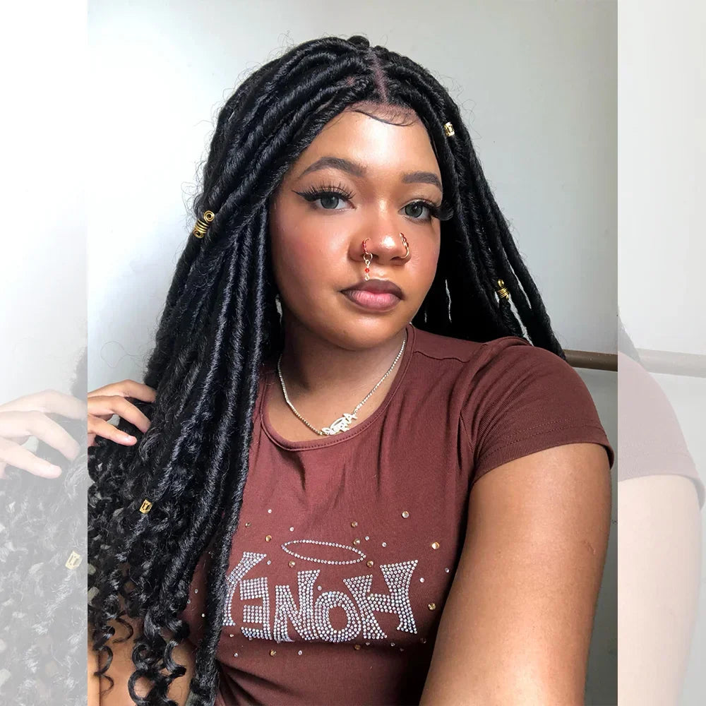 Bailey Hair Company 26 Inches 4x4 Faux Goddess Locs with Curls Braids Lace Closure Wigs 200% Density-100% Handmade