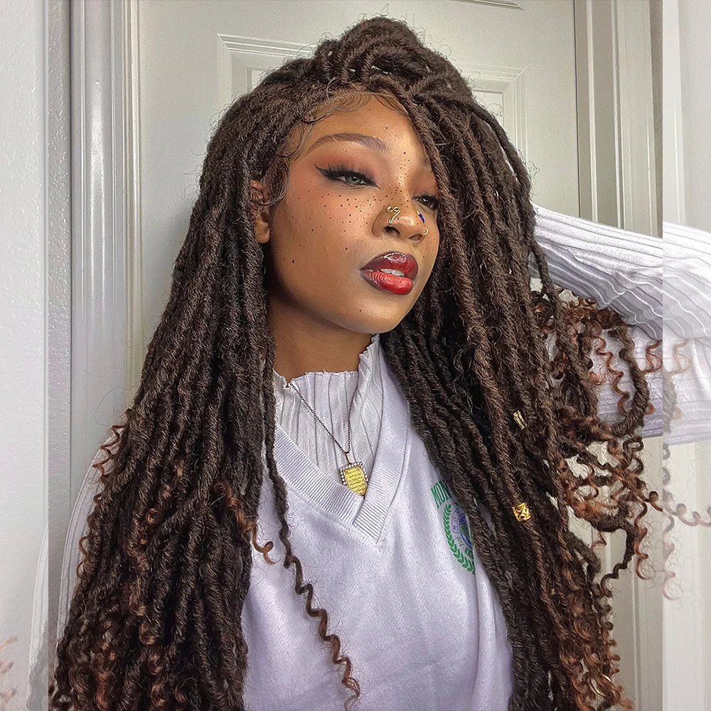 Bailey Hair Company 26 Inches 4x4 Deep Curls Ends Boho Goddess Locs Lace Closure Wigs 200% Density-100% Handmade