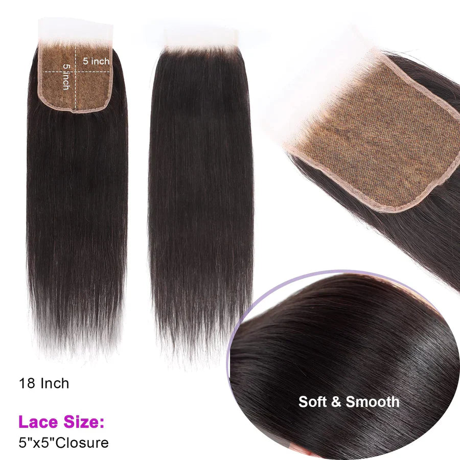 Bailey Hair Company 14-20 Inch 5" x 5" HD Body Wave Free Parted Lace Closure #1B Natural Black