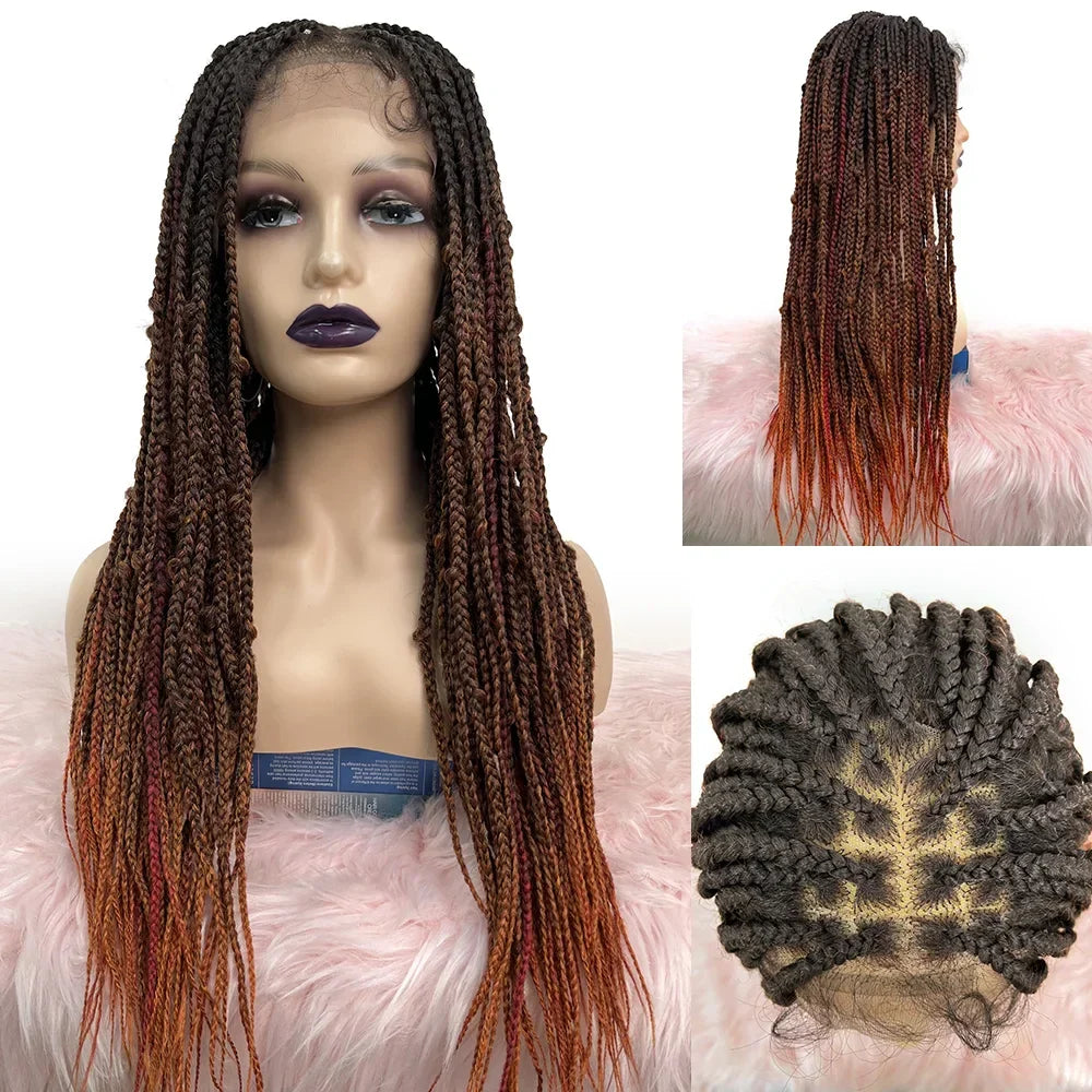 Bailey Hair Company 28 Inches 4x4 Black to Orange Ends Box Braids Lace Closure Wigs 200% Density-100% Handmade