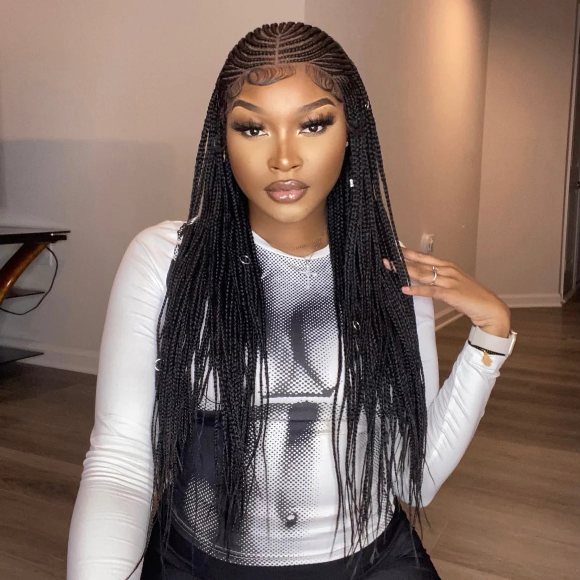 Bailey Hair Company 30 Inches 13x7 Fulani Braided Neat Braids Lace Front Wigs 200% Density-100% Handmade