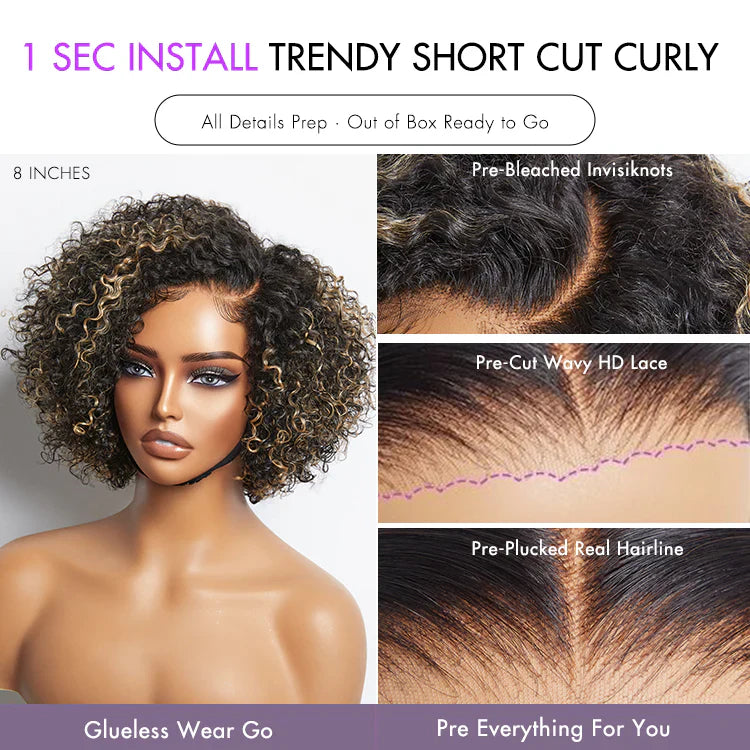 Bailey Hair Company 8 inch Trendy Short Cut Curly Minimalist HD Lace Glueless Side Part Wig