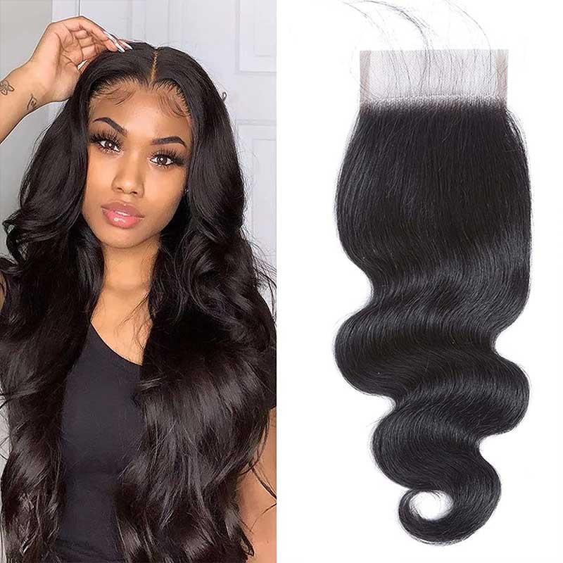 Bailey Hair Company 12-20 Inch 4.5" x 4.5" Upgrade Body Wavy Free Parted Lace Closure #1B Natural Black