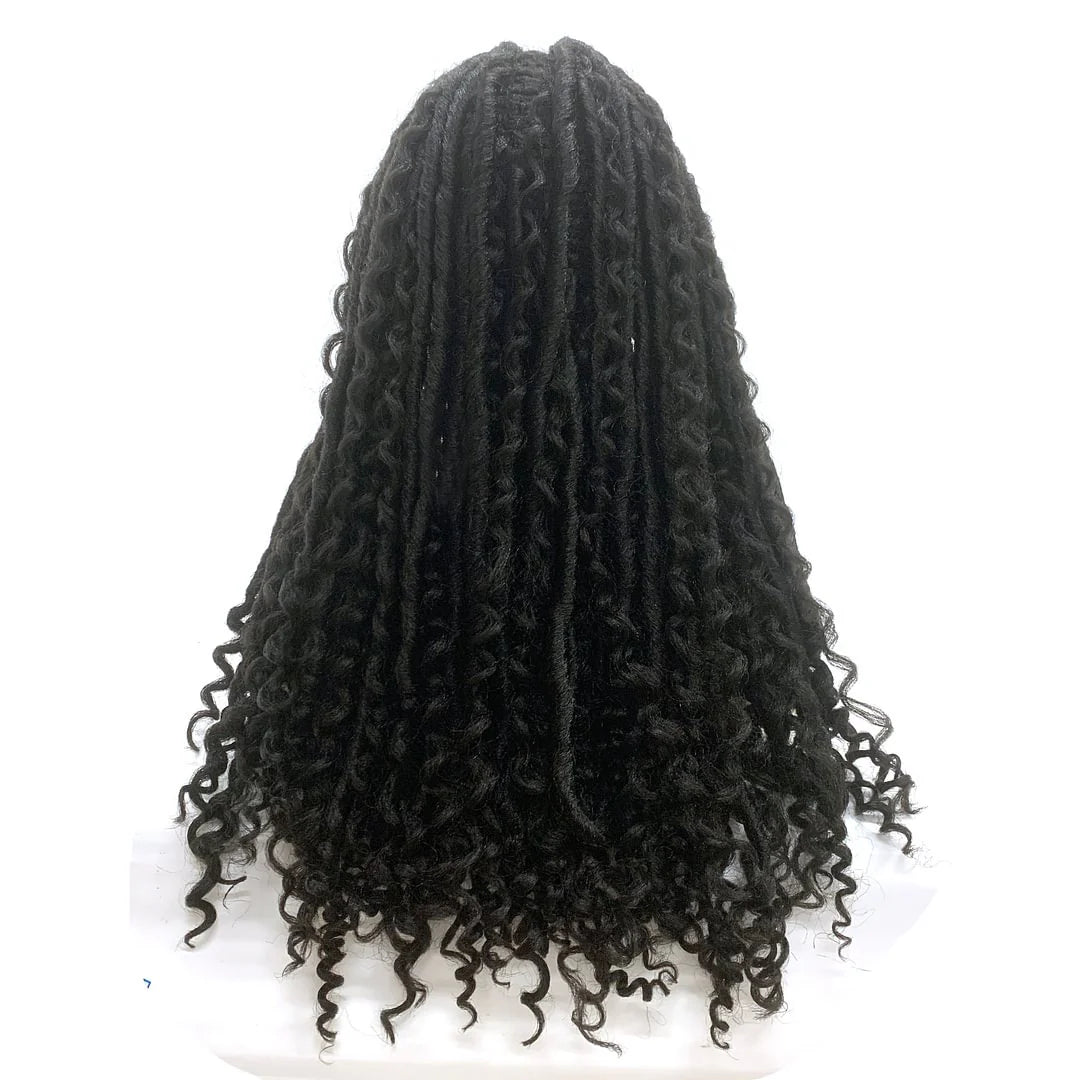 Bailey Hair Company 26 Inches 4x4 Faux Goddess Locs with Curls Braids Lace Closure Wigs 200% Density-100% Handmade