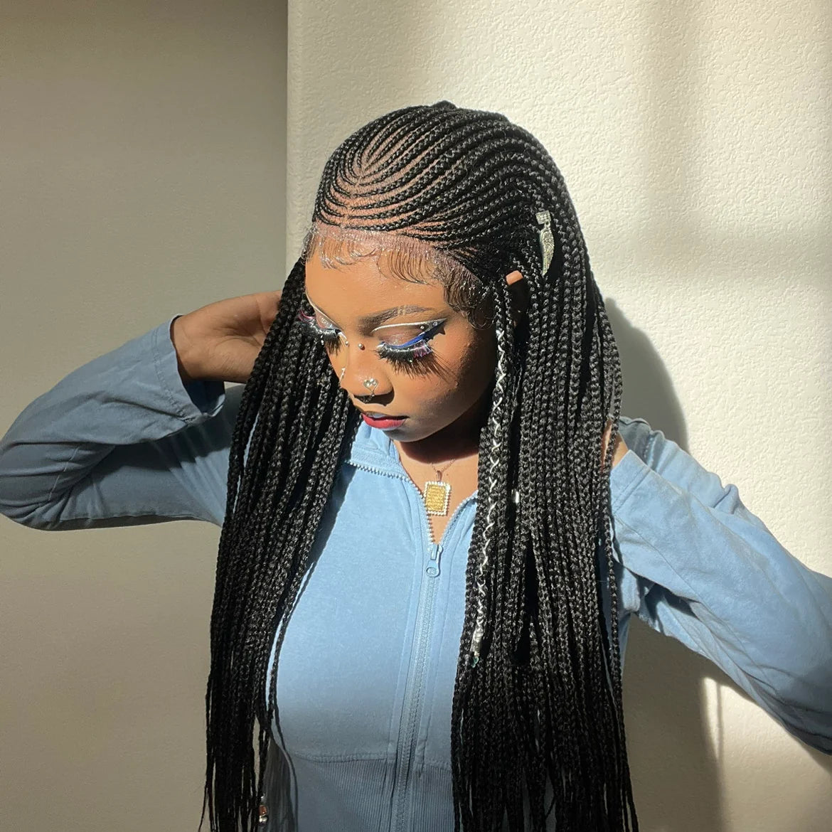 Bailey Hair Company 30 Inches 13x7 Fulani Braided Neat Braids Lace Front Wigs 200% Density-100% Handmade