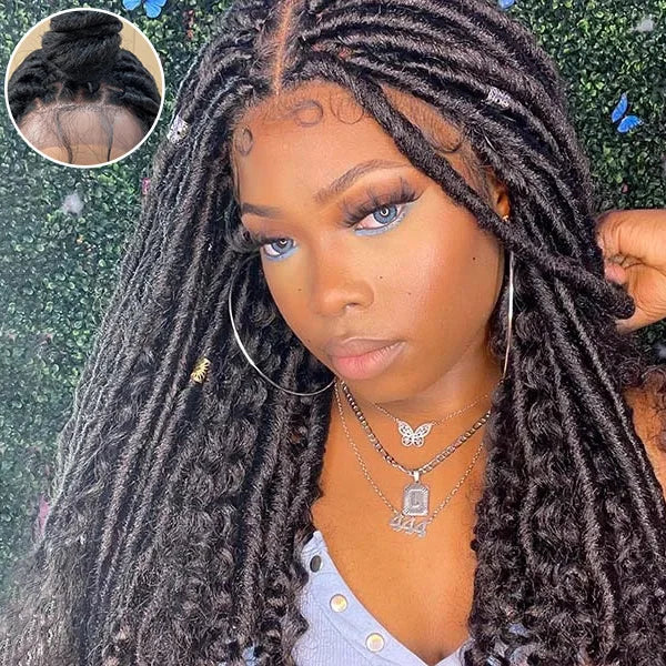 Bailey Hair Company 26 Inches 4x4 Faux Goddess Locs with Curls Braids Lace Closure Wigs 200% Density-100% Handmade