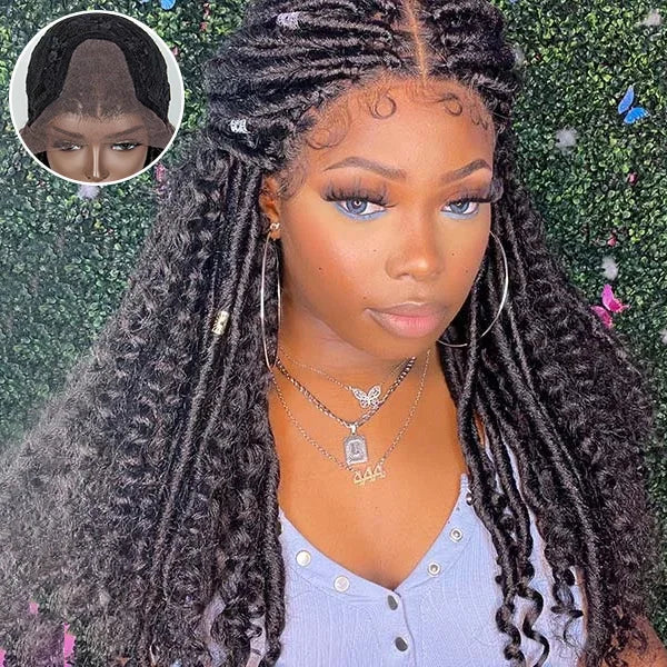 Bailey Hair Company 26 Inches 4x4 Faux Goddess Locs with Curls Braids Lace Closure Wigs 200% Density-100% Handmade