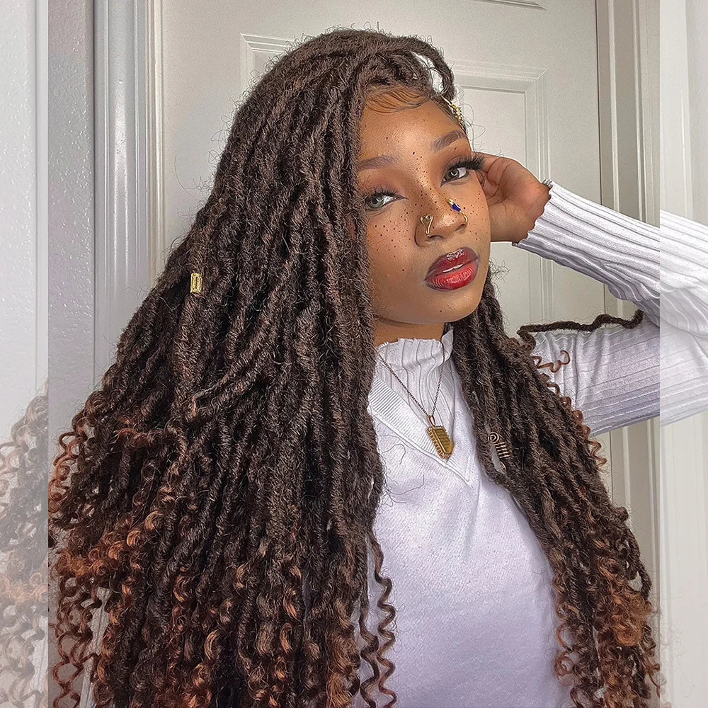 Bailey Hair Company 26 Inches 4x4 Deep Curls Ends Boho Goddess Locs Lace Closure Wigs 200% Density-100% Handmade