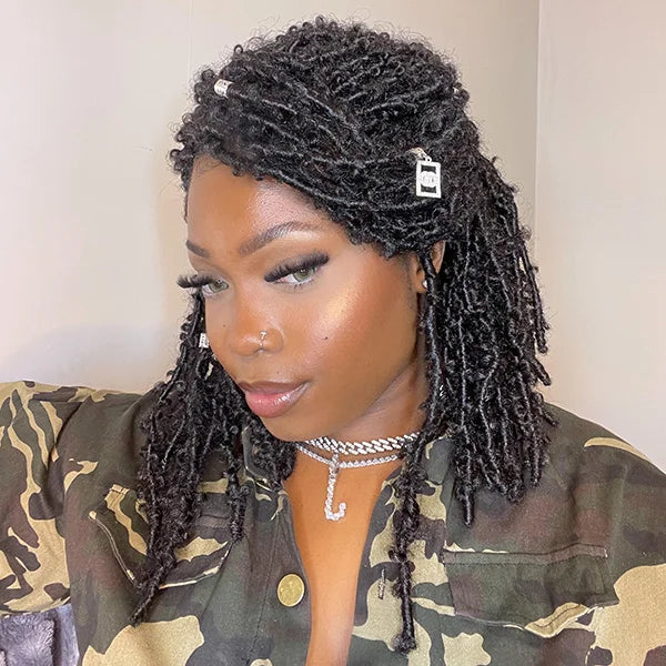 Bailey Hair Company 14 Inches 4x4 Short Butterfly Locs Lace Closure wigs 200% Density-100% Handmade