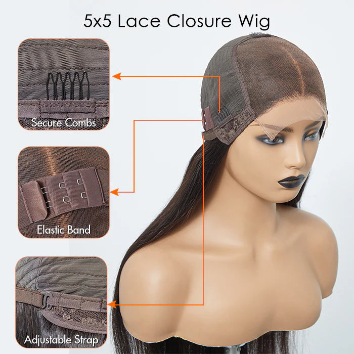 Bailey Hair Company 5x5 Glueless Lace Closure Wig 180% Density Straight