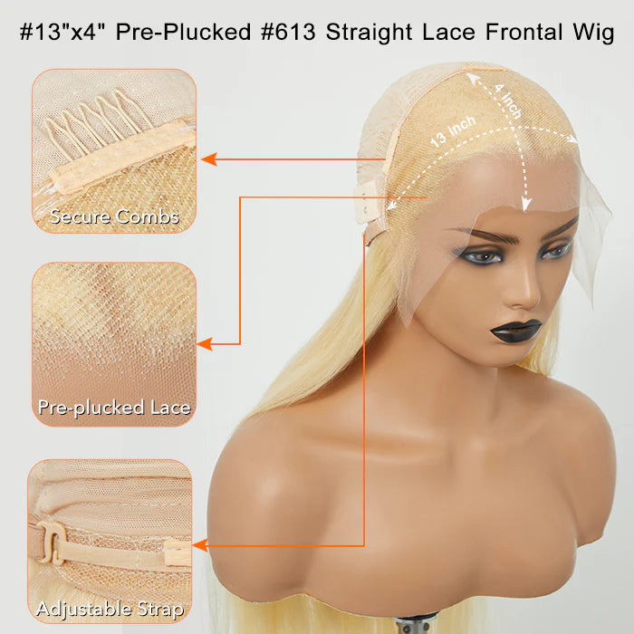 Bailey Hair Company 26-30 Inches Pre-Plucked 13"x4" #613 Straight Lace Frontal Wig 200% Density-100% Human Hair
