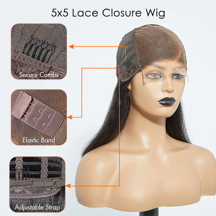 Bailey Hair Company 5x5 Glueless Lace Closure Bob Wig 150% Density Straight