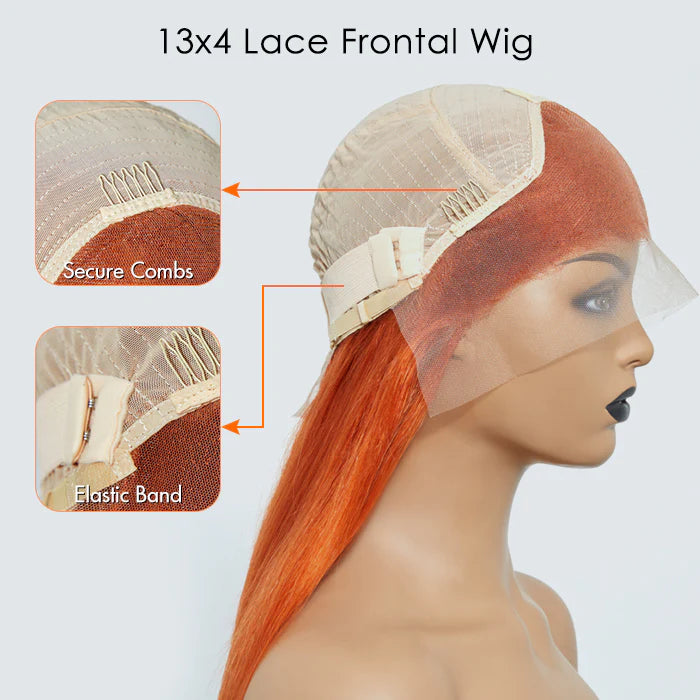 Bailey Hair Company 24 Inches Ginger 13"x4" Lace Front Straight Wig Pre-Plucked Free Part 150% Density-100% Human Hair