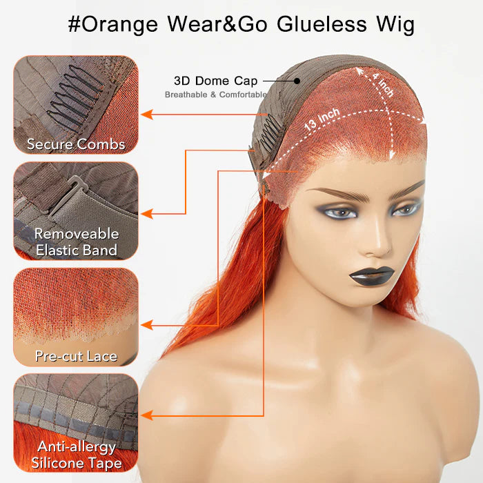Bailey Hair Company 24 Inches 13"x4" Body Wavy Wear & Go Glueless #Orange Lace Frontal Wig-100% Human Hair