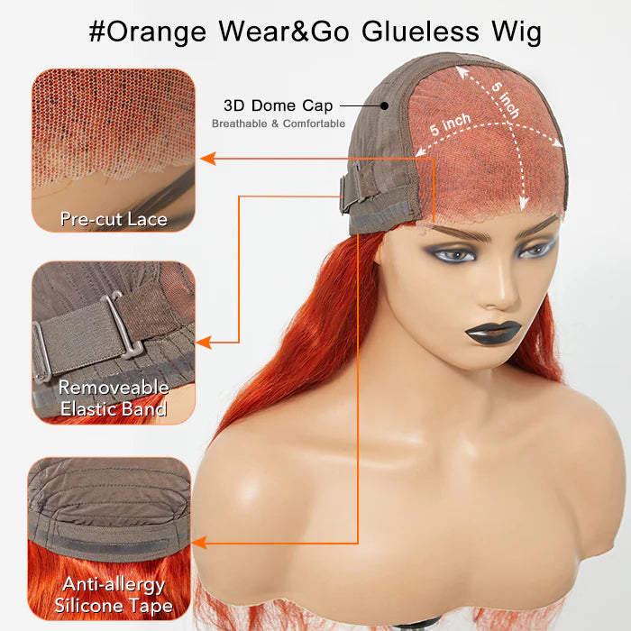 Bailey Hair Company 24 Inches 5"x5" Body Wavy Wear & Go Glueless #Orange Lace Closure Wig-100% Human Hair