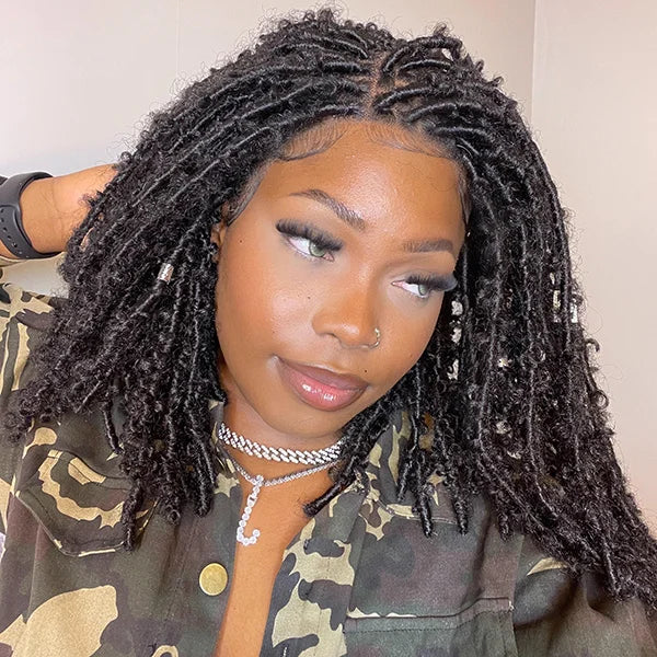 Bailey Hair Company 14 Inches 4x4 Short Butterfly Locs Lace Closure wigs 200% Density-100% Handmade