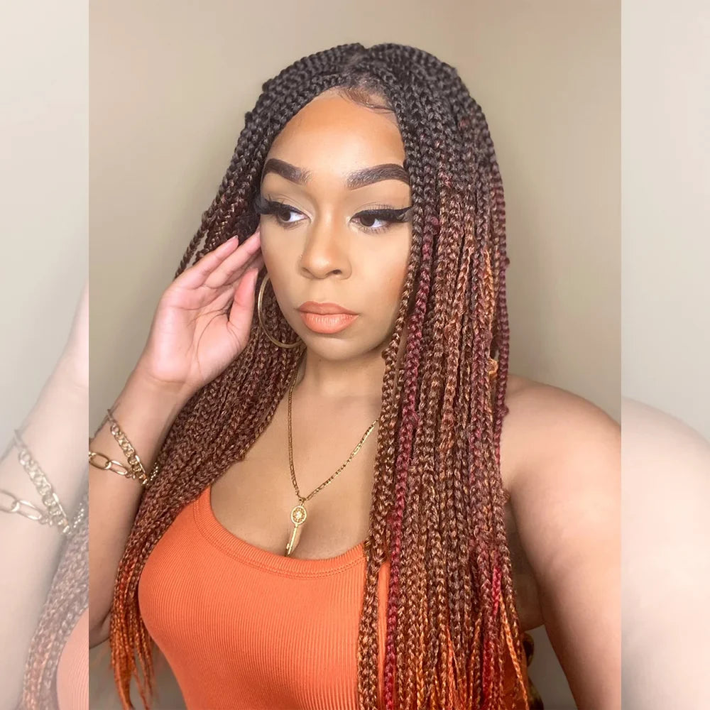 Bailey Hair Company 28 Inches 4x4 Black to Orange Ends Box Braids Lace Closure Wigs 200% Density-100% Handmade