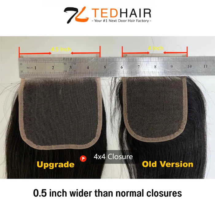 Bailey Hair Company 12-20 Inch 4.5" x 4.5" Upgrade Body Wavy Free Parted Lace Closure #1B Natural Black